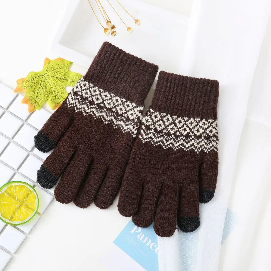 Gloves manufacturers supply jacquard touch screen gloves knitted fleece-lined thickened autumn and winter warm wave pattern gloves winter