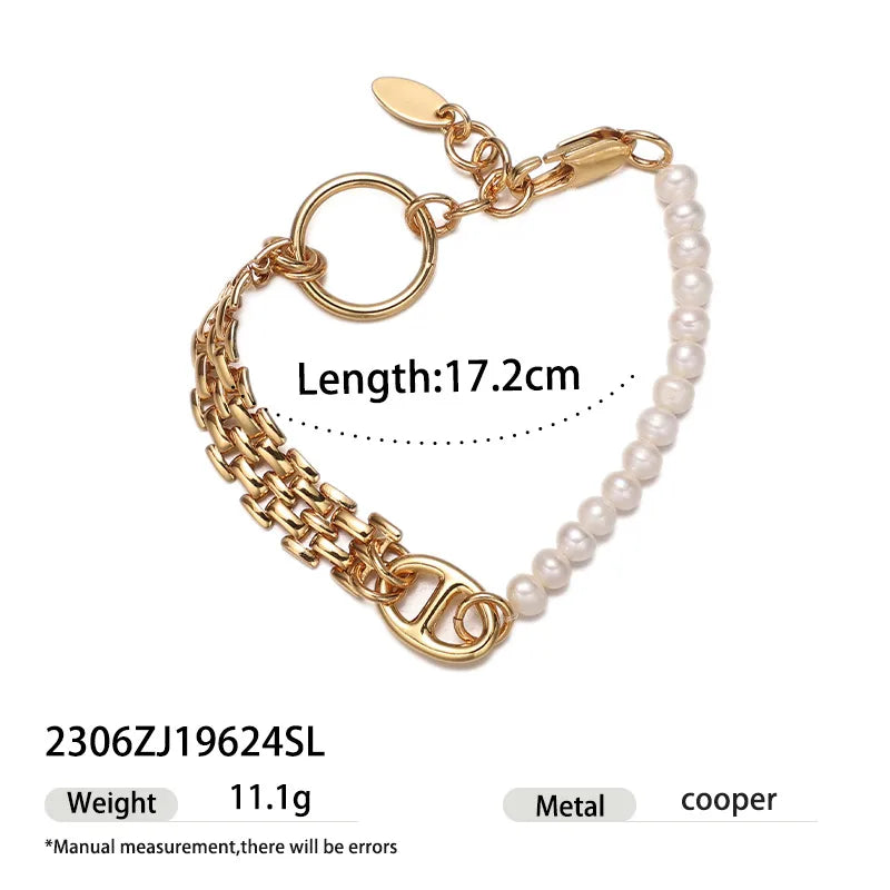 Wholesale Jewelry Vintage Style Classic Style Geometric Freshwater Pearl Copper Brass Plating Bracelets Beaded Chain