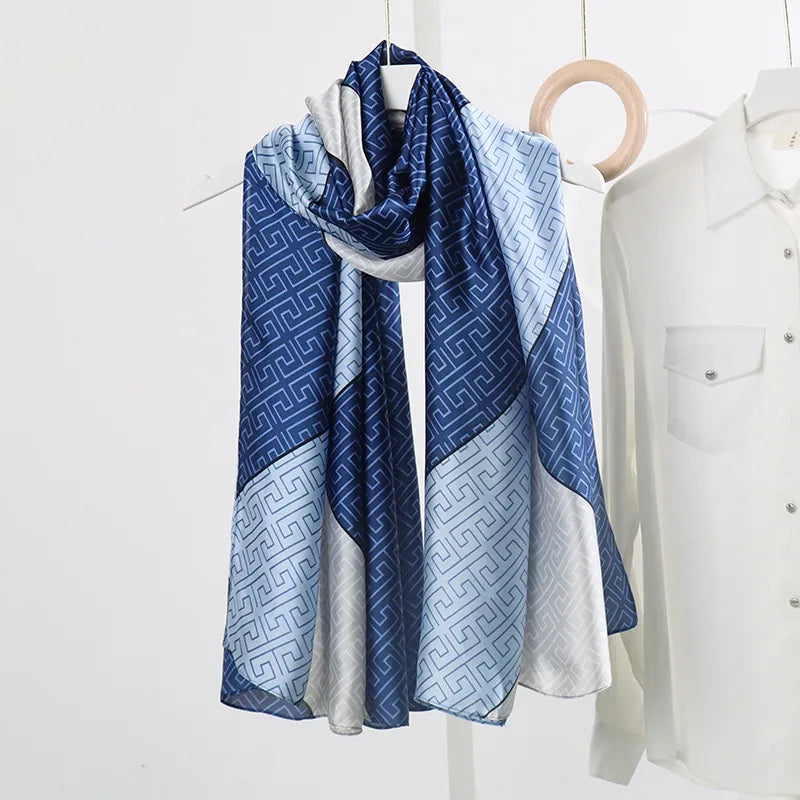 women's fashion letter plaid satin printing silk scarves