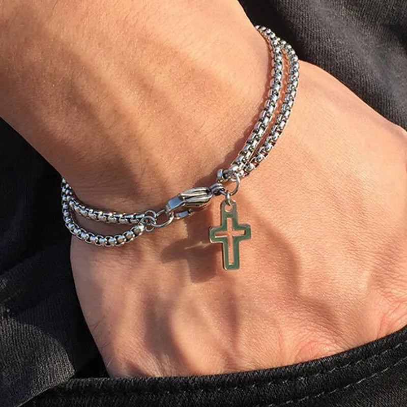 hip-hop cross stainless steel polishing men's bracelets bangle