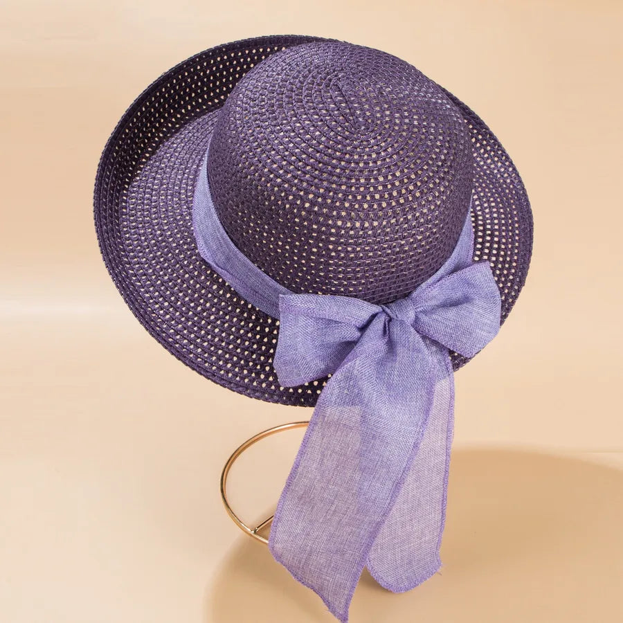 2022 new fashion bow ribbon straw sun protection beach hat for women