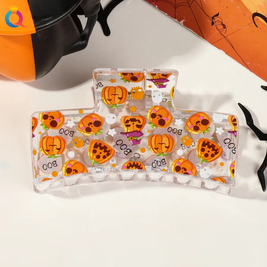 Halloween Ghost Pumpkin Print Hair Clip Women's Fashion Hair Grips Square Design Plastic Headwear Simple Style Hair Accessories