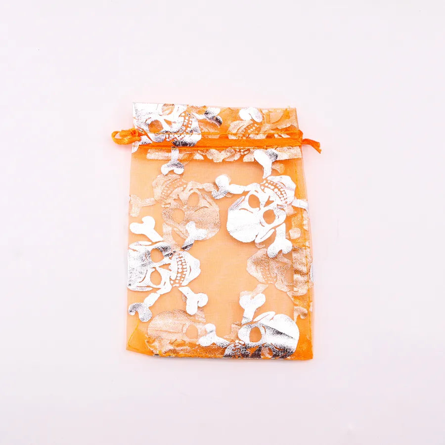 Halloween Candy Storage Bag Drawstring Golden Embossed Spider Web Jewelry Bag Gift For Halloween Cloth Material