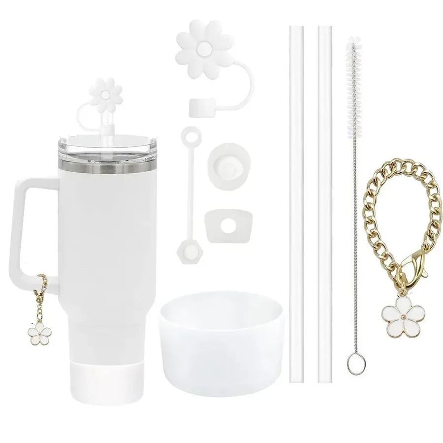Cute Solid Color Flower Silica Gel Straw Decorative Cap 1 Set