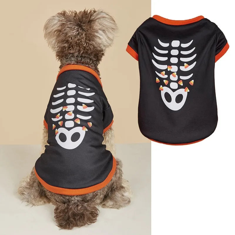Thin Halloween Cartoon Pet T-shirt For Dogs Cats Teddy Schnauzer Puppies Polyester Material European Style Dog Clothes