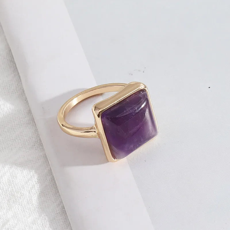 1 piece simple style square alloy plating inlay natural stone women's rings
