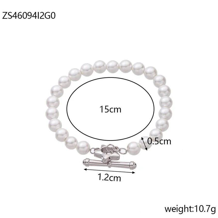 Simple Style Geometric Zircon Imitation Pearl Titanium Steel Beaded Chain Beaded Bracelets Wholesale