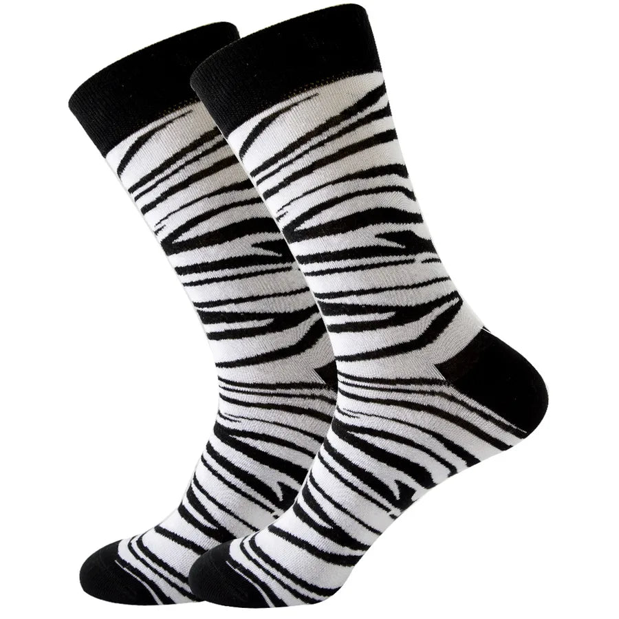 Classic Style Streetwear Unisex Geometric Zebra Egg Cotton Crew Socks 5 Pairs
