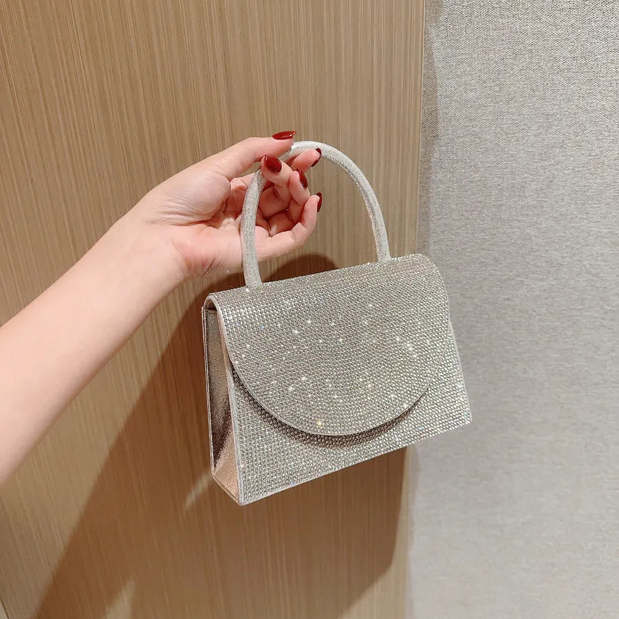 gold silver black polyester solid color rhinestone square evening bags