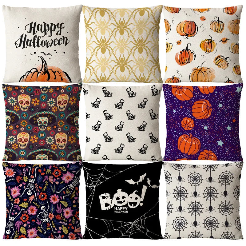 casual halloween pattern linen pillow cases