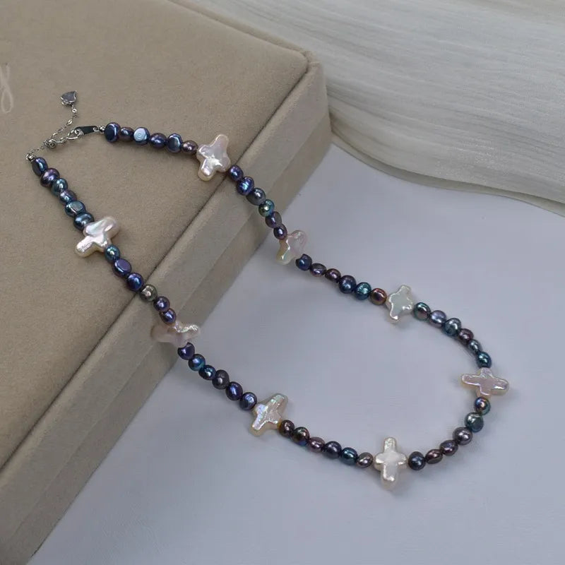 Natural Freshwater Pearl Necklace Collection For Women Elegant Simple Irregular Lockbone Chain Necklace Baroque Style