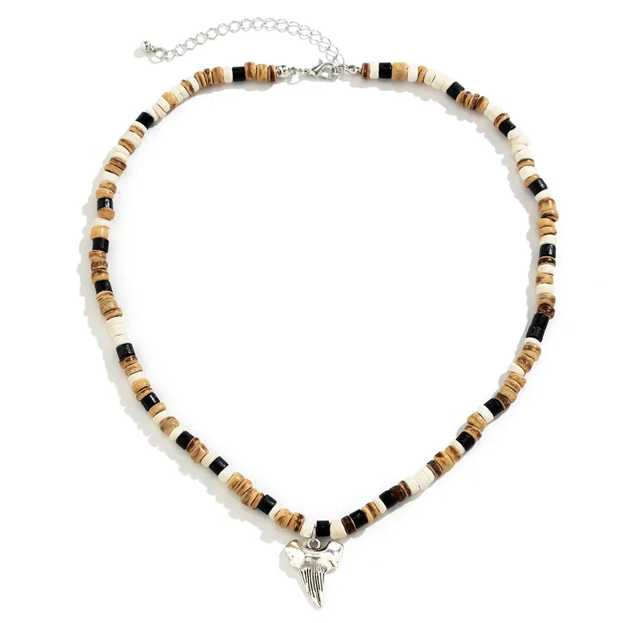 Basic Round Alloy Wood Beaded Men's Necklace