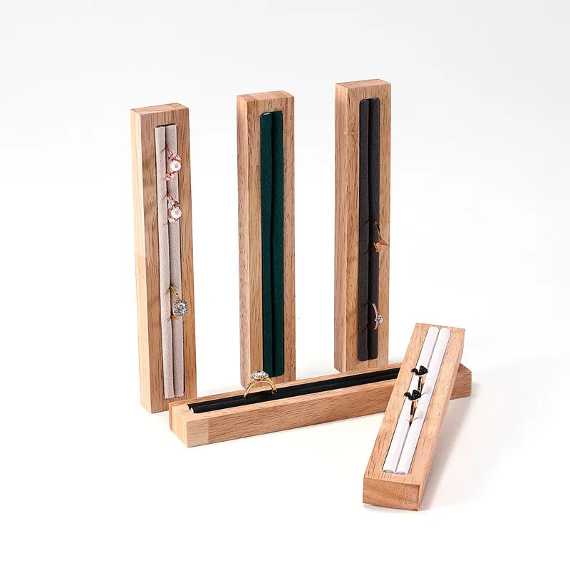 Rectangular Wooden Jewelry Ring Display Stand Holder Plate For Couple Rings High-End Craft Joining Style Jewelry Props
