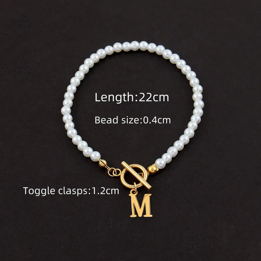 Wholesale Jewelry Elegant Simple Style Classic Style Letter 304 Stainless Steel Artificial Pearl Anklet