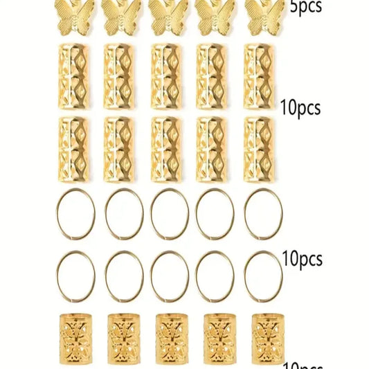 35PCs Electroplated Gold and Silver Butterfly Hair Ring Suit, Wig Dreadlocks Hair Extension Ring Hair Ring Opening Hair Ring and Hairpins, Easy to Decorate Various Hairstyles