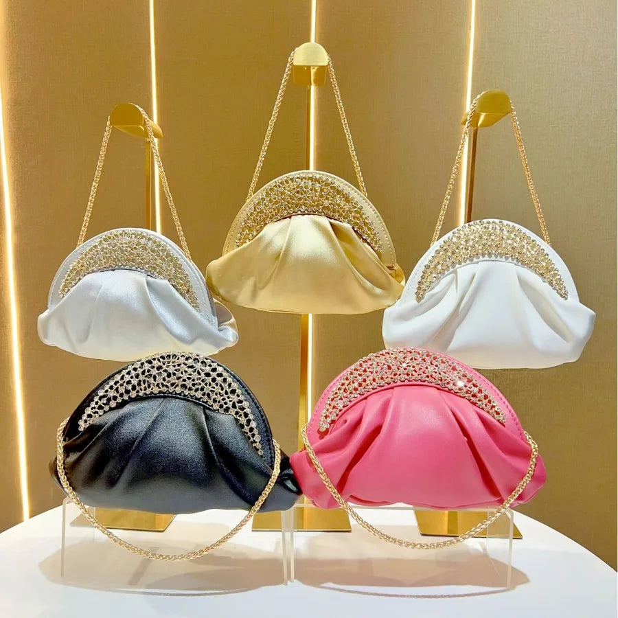 Elegant Cloud Shape Dinner Bag Women's Crossbody Handbag Shoulder Bag Sequin And Chain Detail Polyester Evening Clutch