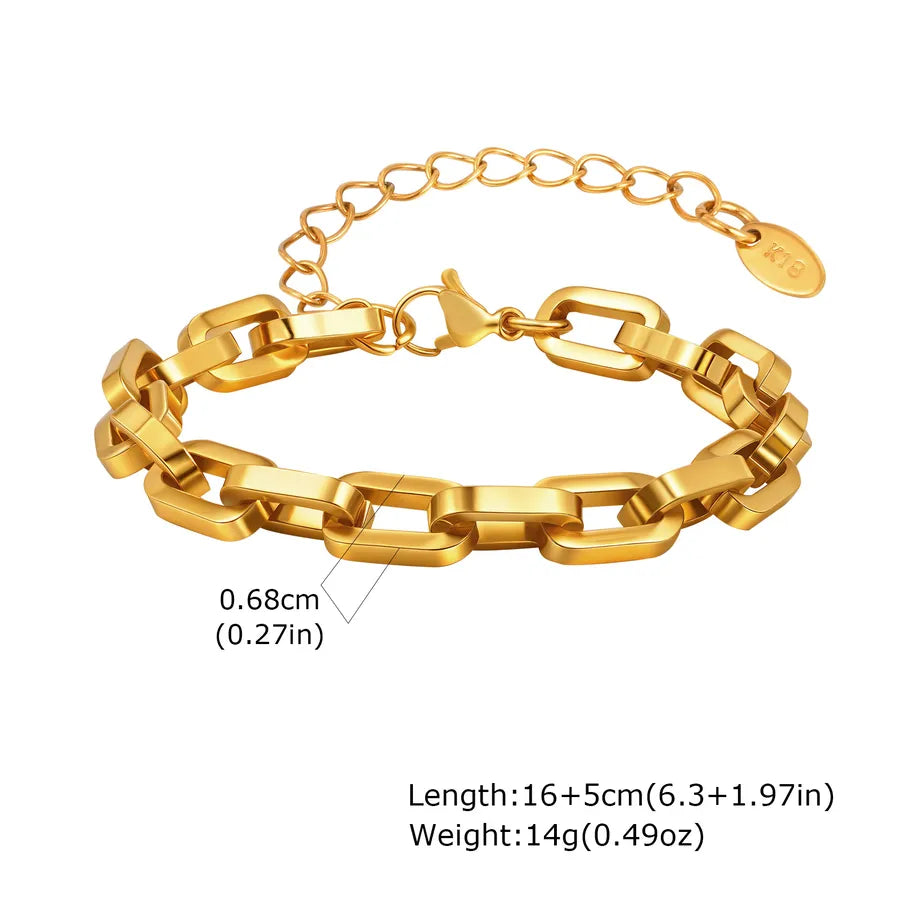 Hip-Hop Punk Simple Style Geometric 201 Stainless Steel 18K Gold Plated Handmade Chain Bracelets In Bulk