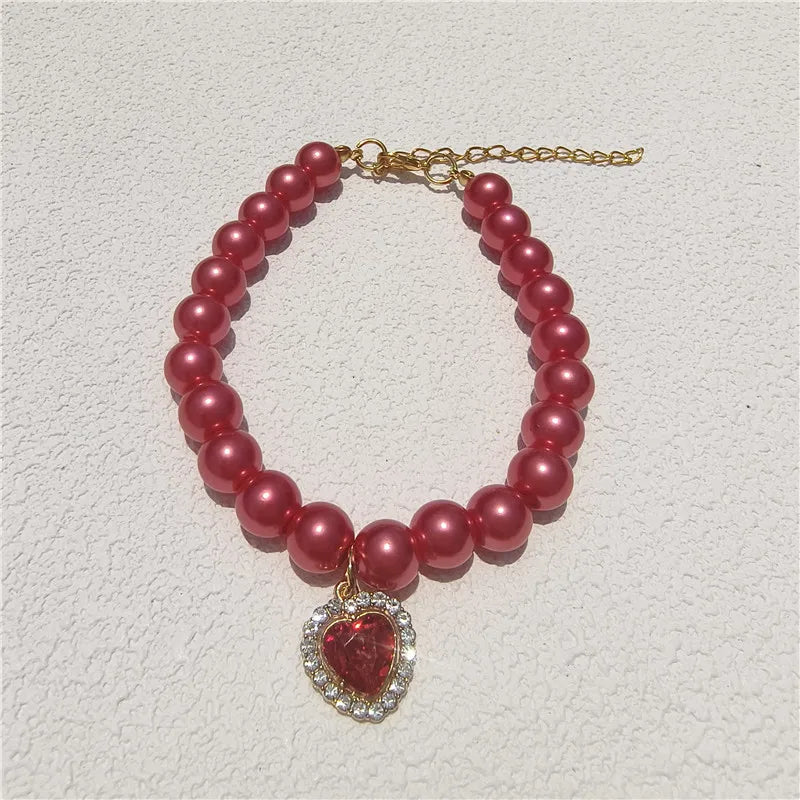 Europe and the United States  fashion foreign trade cat and dog jewelry imitation pearl love gem pendant pet necklace multi-color optional