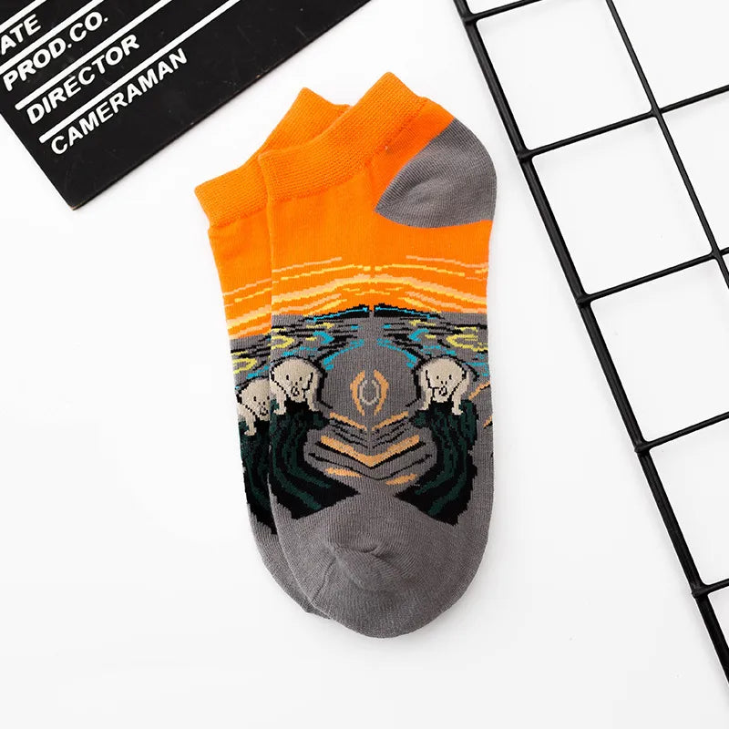 european and american trend cartoon famous painting ladies cotton boat socks wholesale