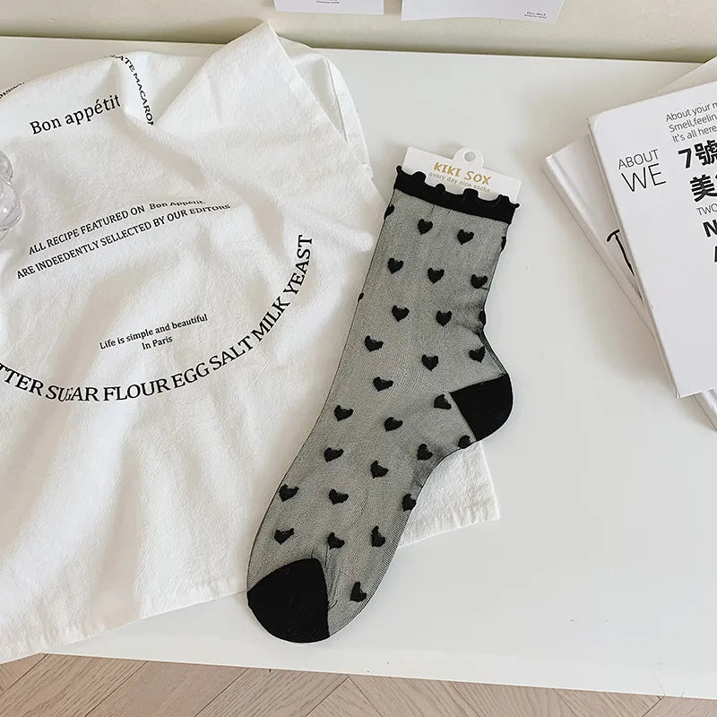 A Pair Cute Women's Heart Shape Nylon Crew Socks