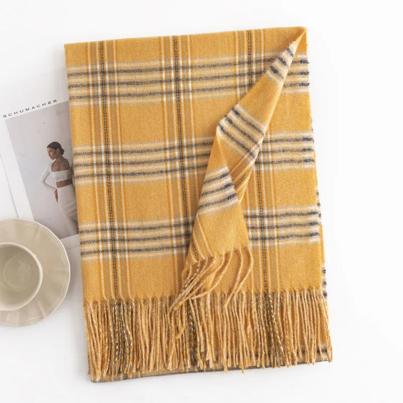Women's Simple Style Plaid Imitation cashmere Tassel Scarf