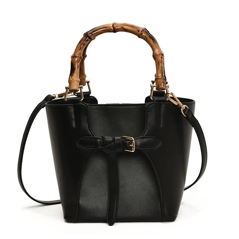 Women's Small Pu Leather Solid Color Streetwear Bucket Magnetic Buckle Handbag Crossbody Bag