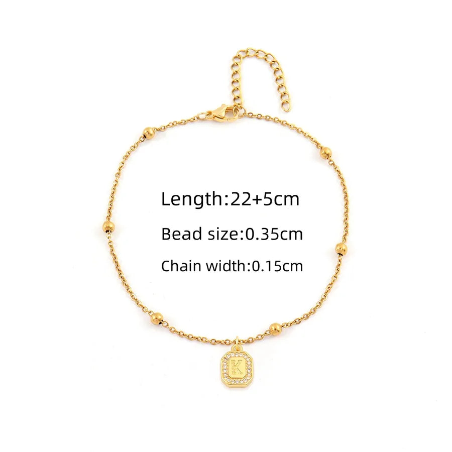 Wholesale Jewelry Simple Style Classic Style Letter Rectangle 201 Stainless Steel Copper Zircon Inlay Anklet