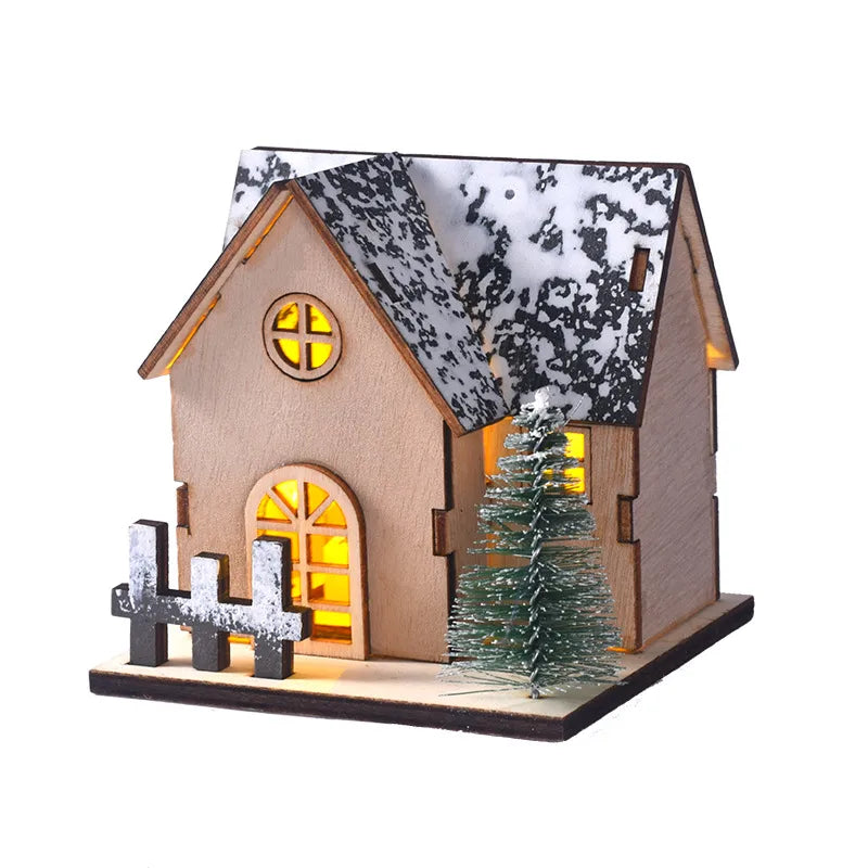Christmas Decorative LED Lighted Wooden Cabin Tabletop Display Christmas Decoration Wooden Material Illuminated Little House