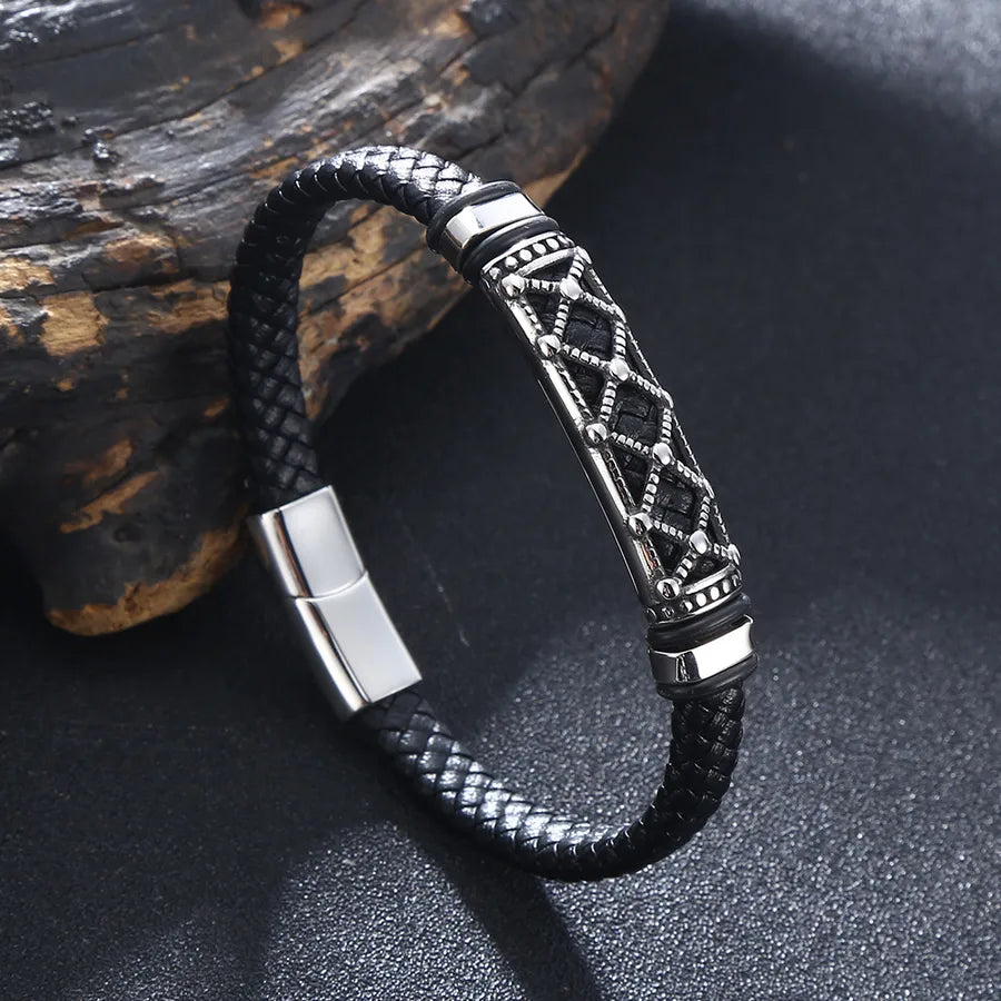 Retro Punk Geometric 316 Stainless Steel  Leather Plating Men's Bracelets Men Cord & Leather Bracelets