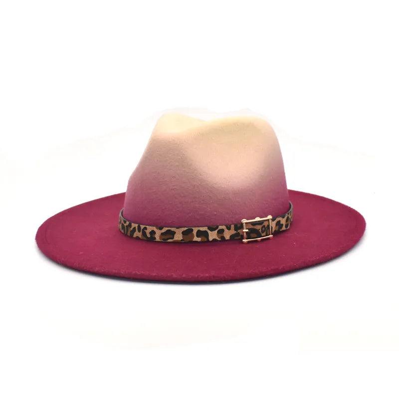 women's fashion gradient color metal button flat eaves fedora hat