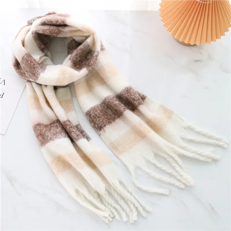 women's casual plaid imitation cashmere tassel scarf