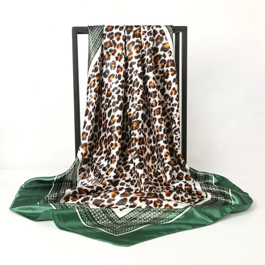 Women's Casual Leopard satin Printing Silk Scarf