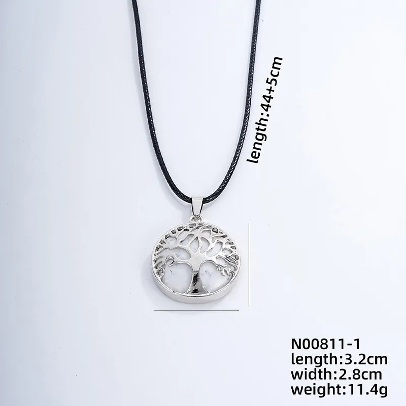 ig style simple style round tree stainless steel natural stone leather rope inlay natural stone pendant necklace