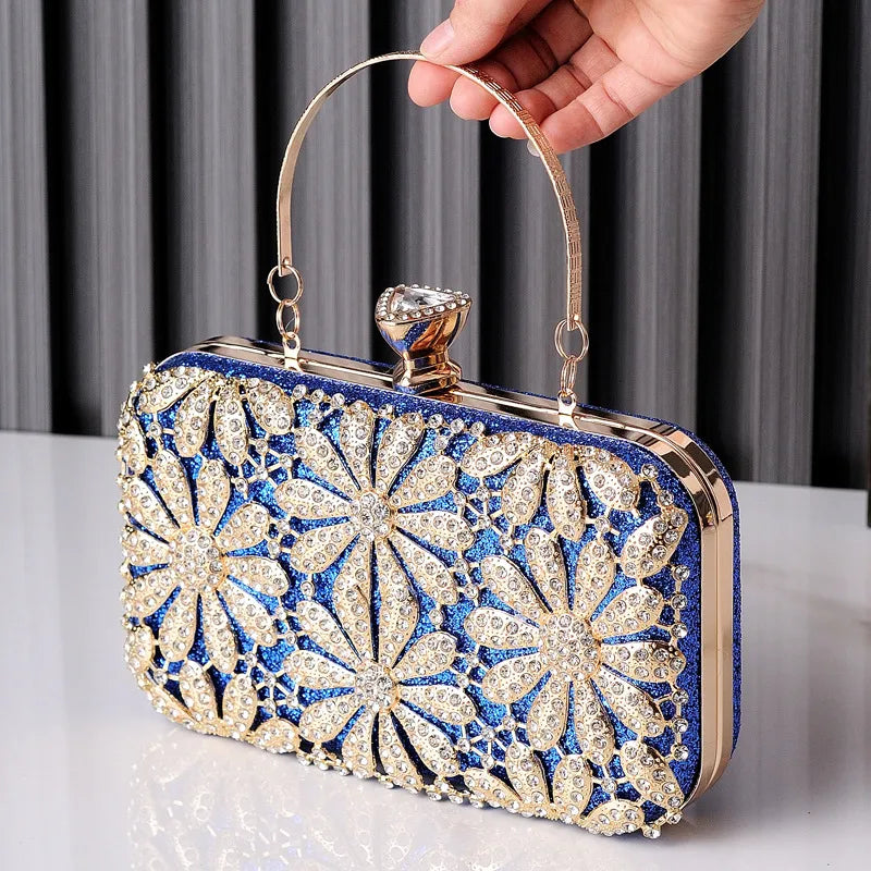 Black Blue Green Pu Leather Flower Square Evening Bags