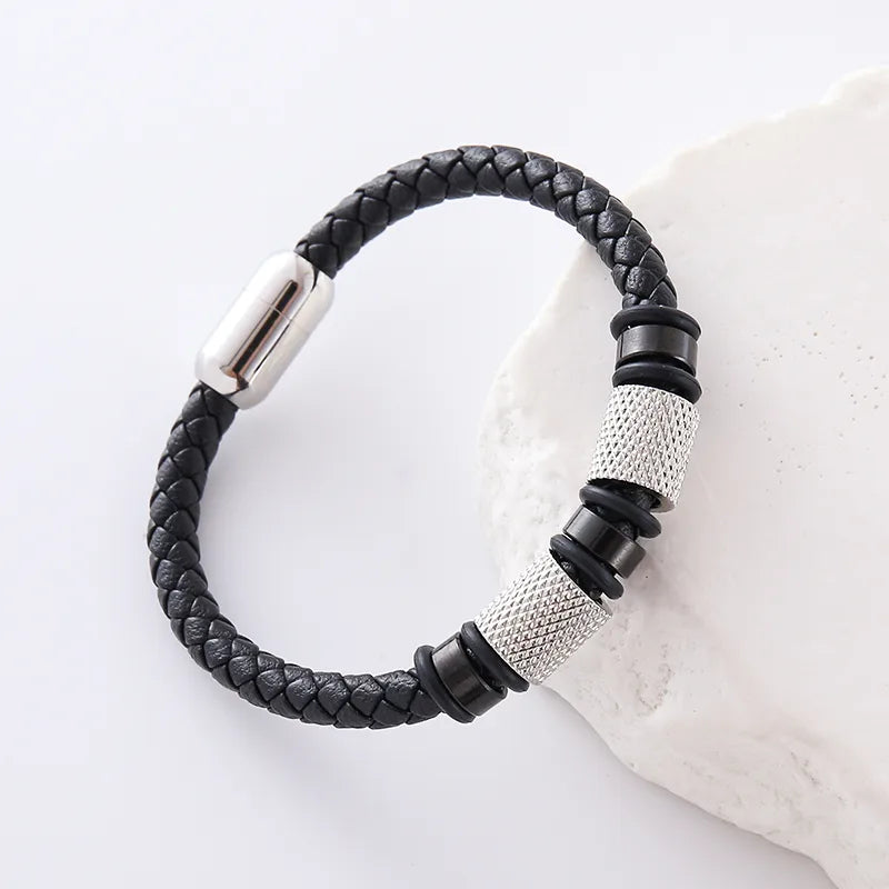 Elegant Hip-Hop Lady Round Leather Plating Men's Bracelets