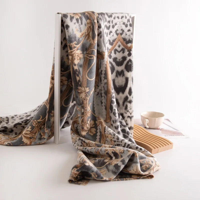 new fashion leopard print cashmere scarf women's  commuter printed warm cold-proof scarf wholesale