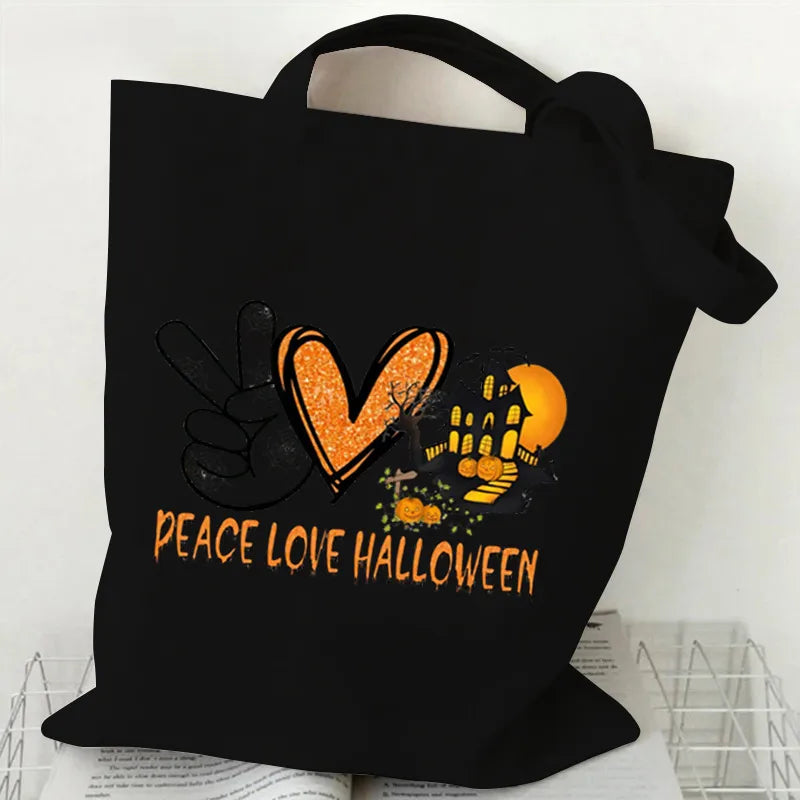Halloween Cartoon Pumpkin Decorative Canvas Bag Student Handbag Shopping Commuter Bag Large Square Fashion Tote Bag