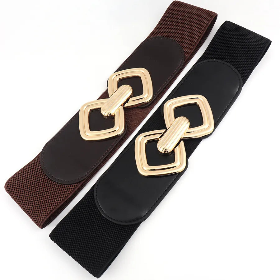 fashion geometric pu leather alloy metal button women's leather belts