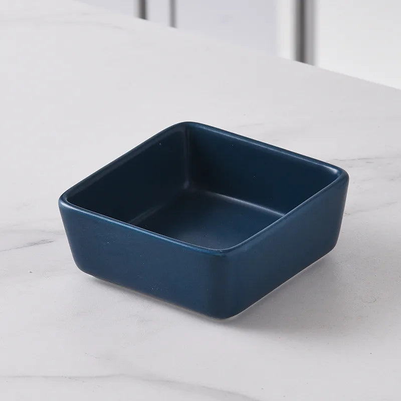 Nordic Ceramic Square Snack Bowl Platter Household Split Plate Snack Plate Hot Pot Sauce Plate Bamboo and Wooden Tray