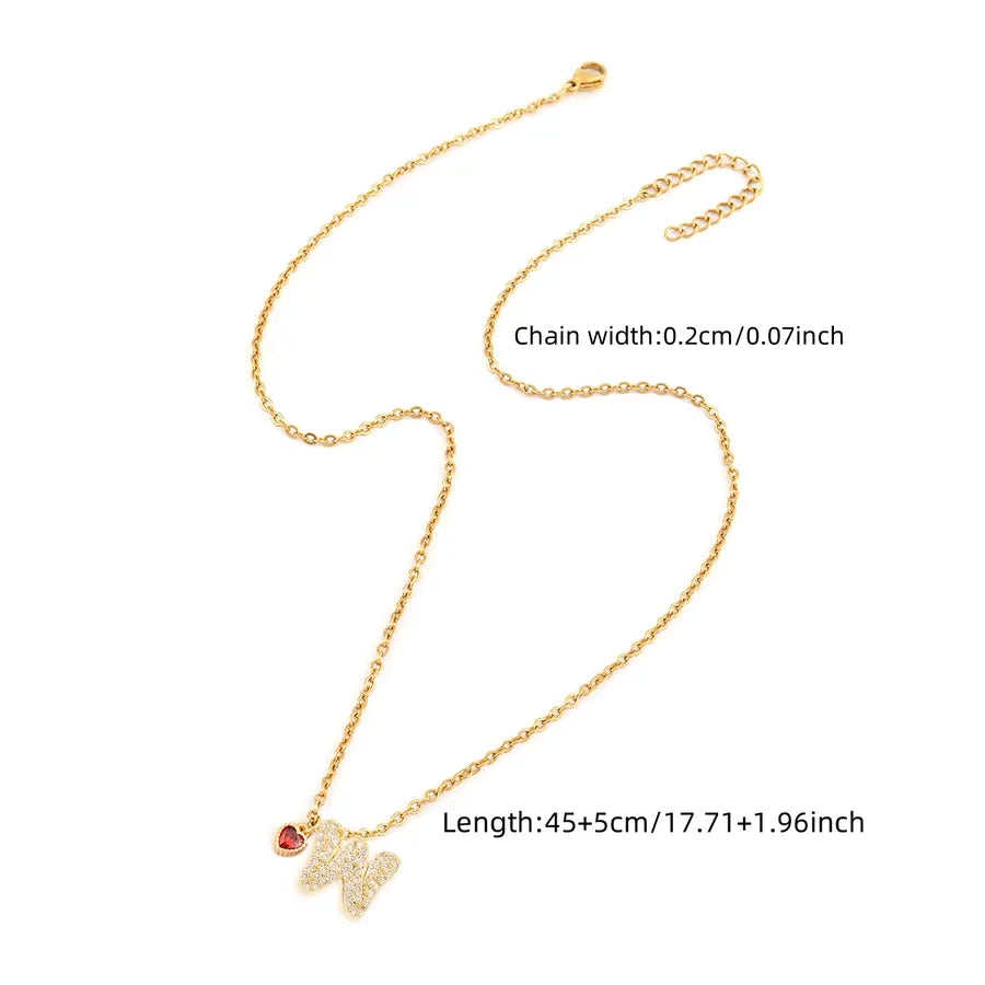 Wholesale Jewelry Elegant Simple Style Classic Style Letter Heart Shape 201 Stainless Steel Artificial Crystal Copper cable chain Pendant Necklace