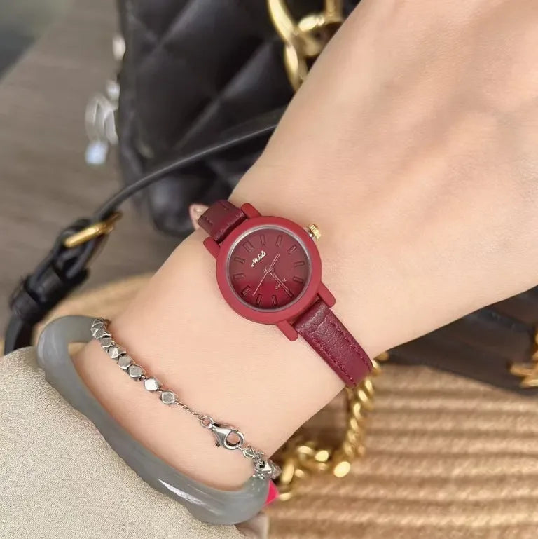 Retro Simple Style Solid Color Buckle Quartz Watch Women's Watches