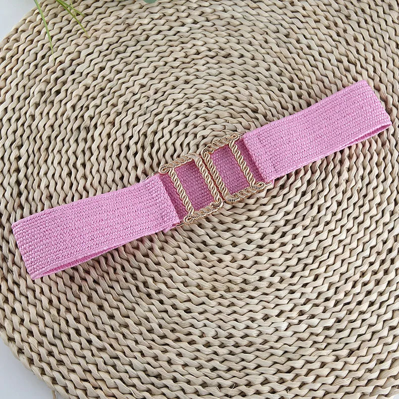 ethnic style solid color plastic straw woven belt women's woven belts