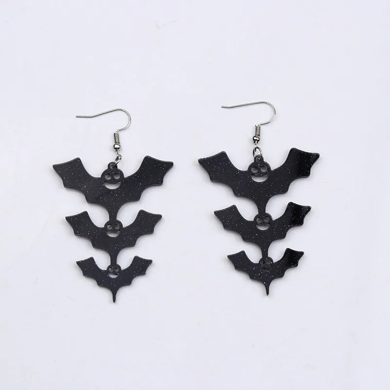 Fashionable Minimalist Halloween Bat Earrings Acrylic Geometric Pattern Spray Painted Unique Drop Earrings Women's Jewelry