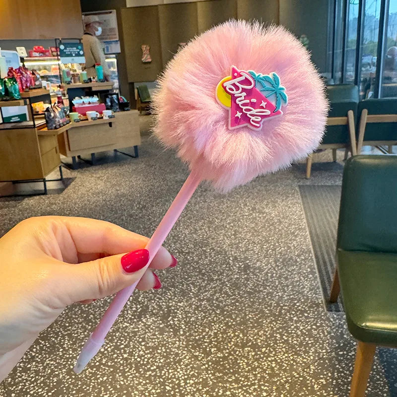 Creative Sweet Girl Heart Hair Ball Ballpoint Pen New Style Ins Dopamine Color Letter  Ins Gift Signature Pen