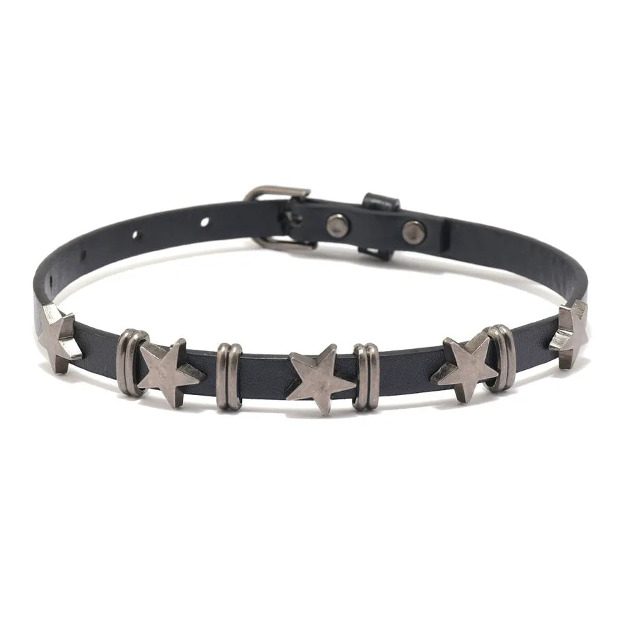 Hip-Hop Retro Punk Star Pu Leather  Unisex Bracelets Necklace Jewelry Set