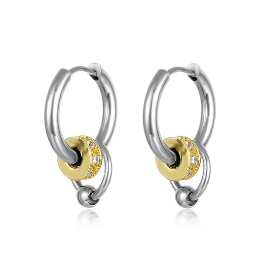 1 piece simple style circle titanium steel plating inlay zircon earrings