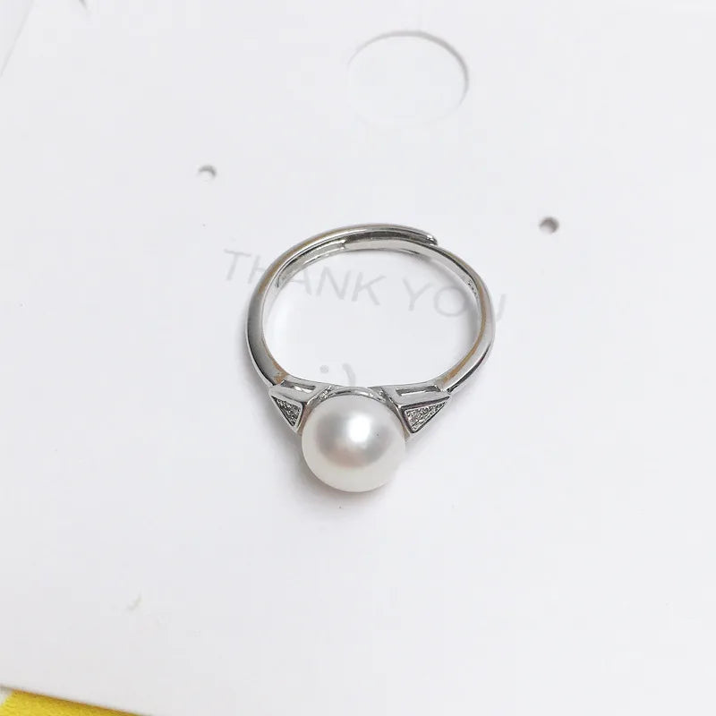 925 half silver fashion simple pearl ring natural freshwater pearl ring copper gold plated live supply wholesale