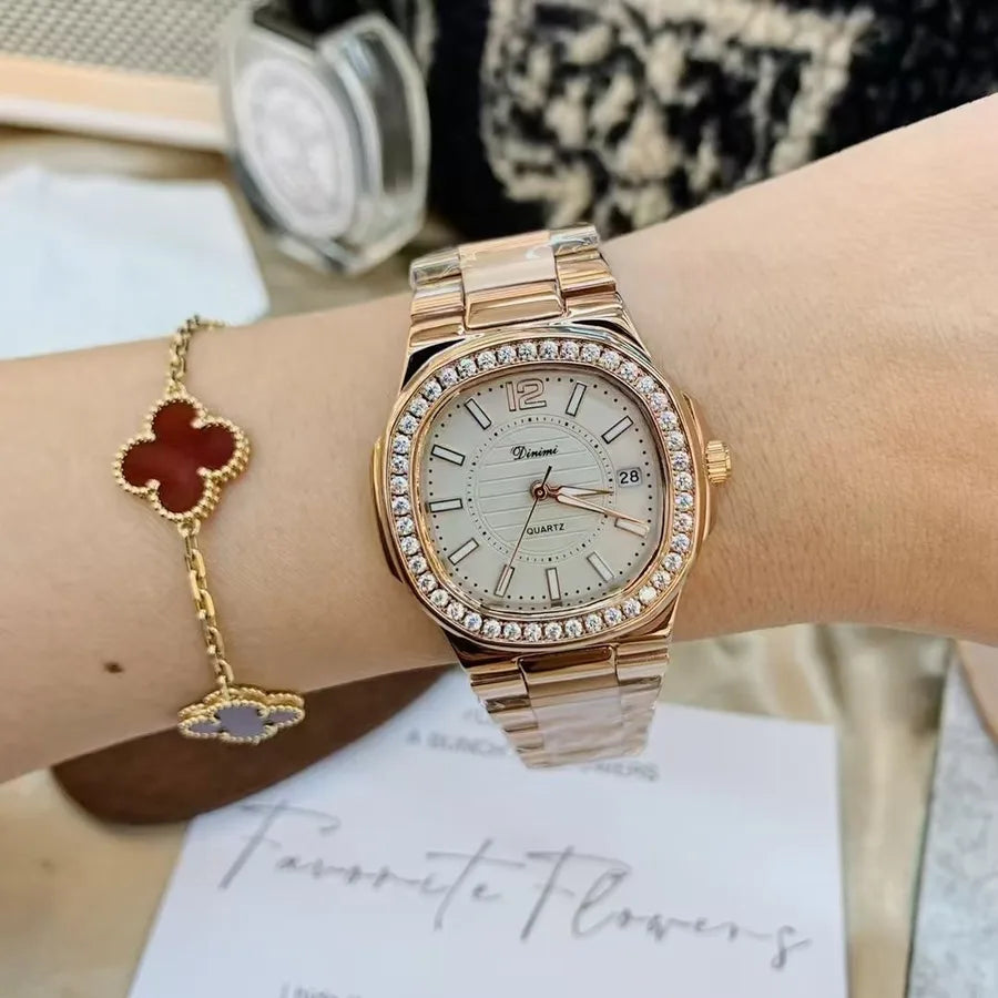 Elegant Solid Color Butterfly Double Snap Quartz Watch Women's Watches