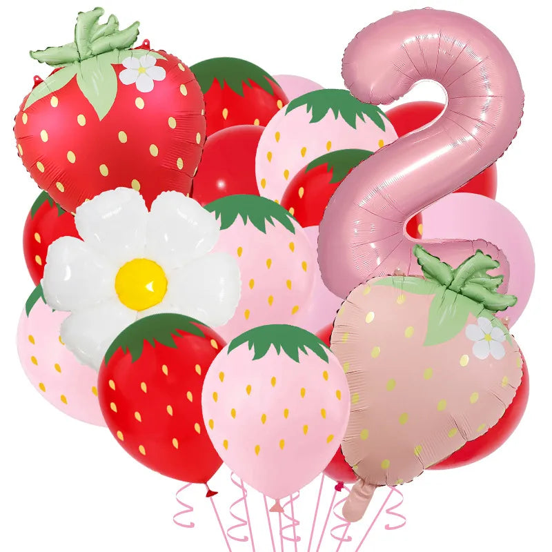 New Matte Strawberry Aluminum Foil Balloon Set Children's Birthday Party Fruit Themed Photography Props Scene Decoration