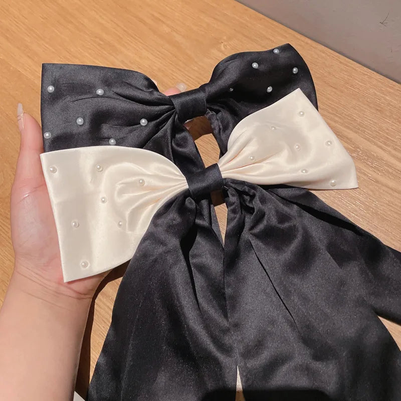 women's ig style sweet bow knot cloth pearl hair clip